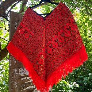 Neon orange and gold Patterned Poncho